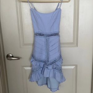 Baby blue ruffled dresses comes right above my knees.I’m 5’2.